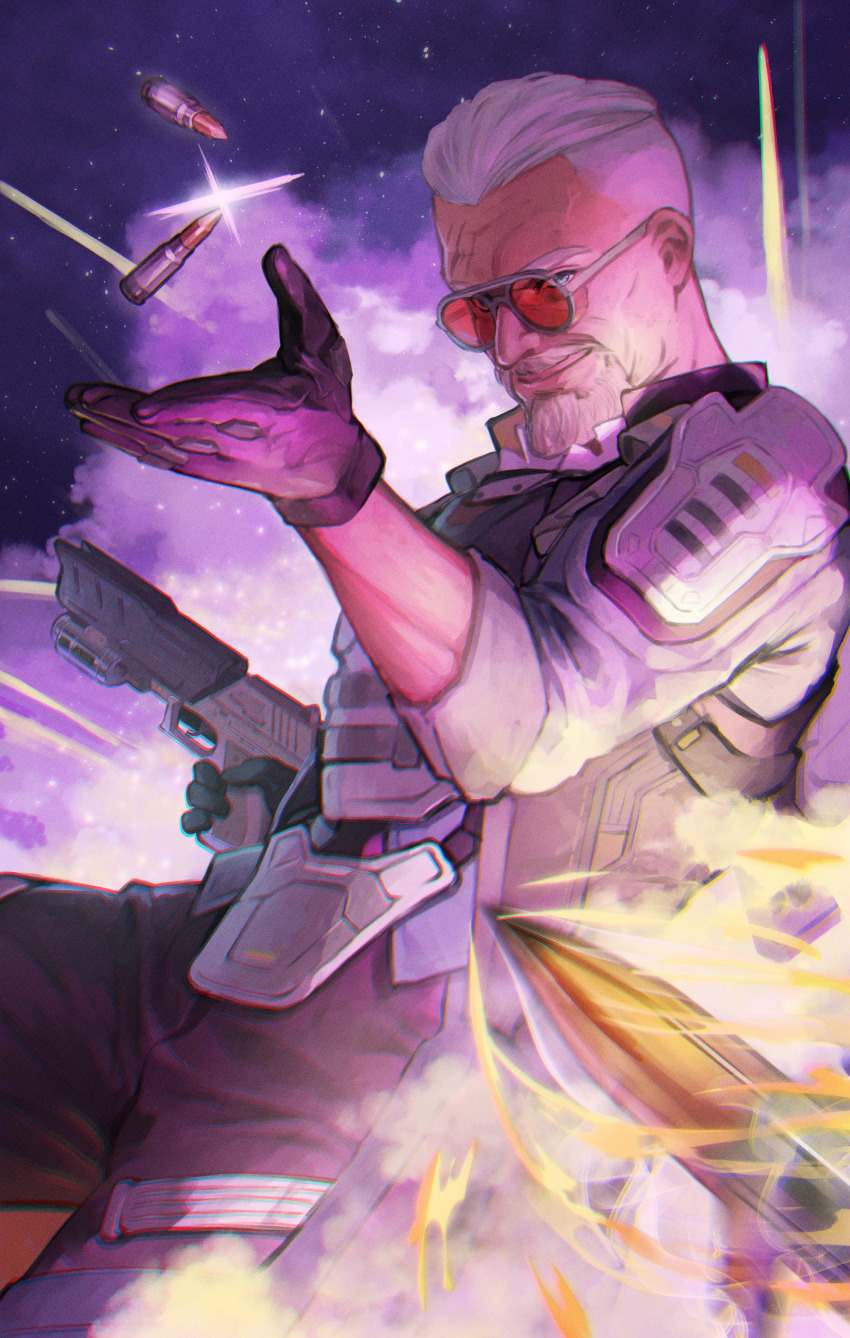 1boy, absurdres, animification, apex_legends, ballistic_(apex_legends), black_gloves, black_pants, blue_eyes