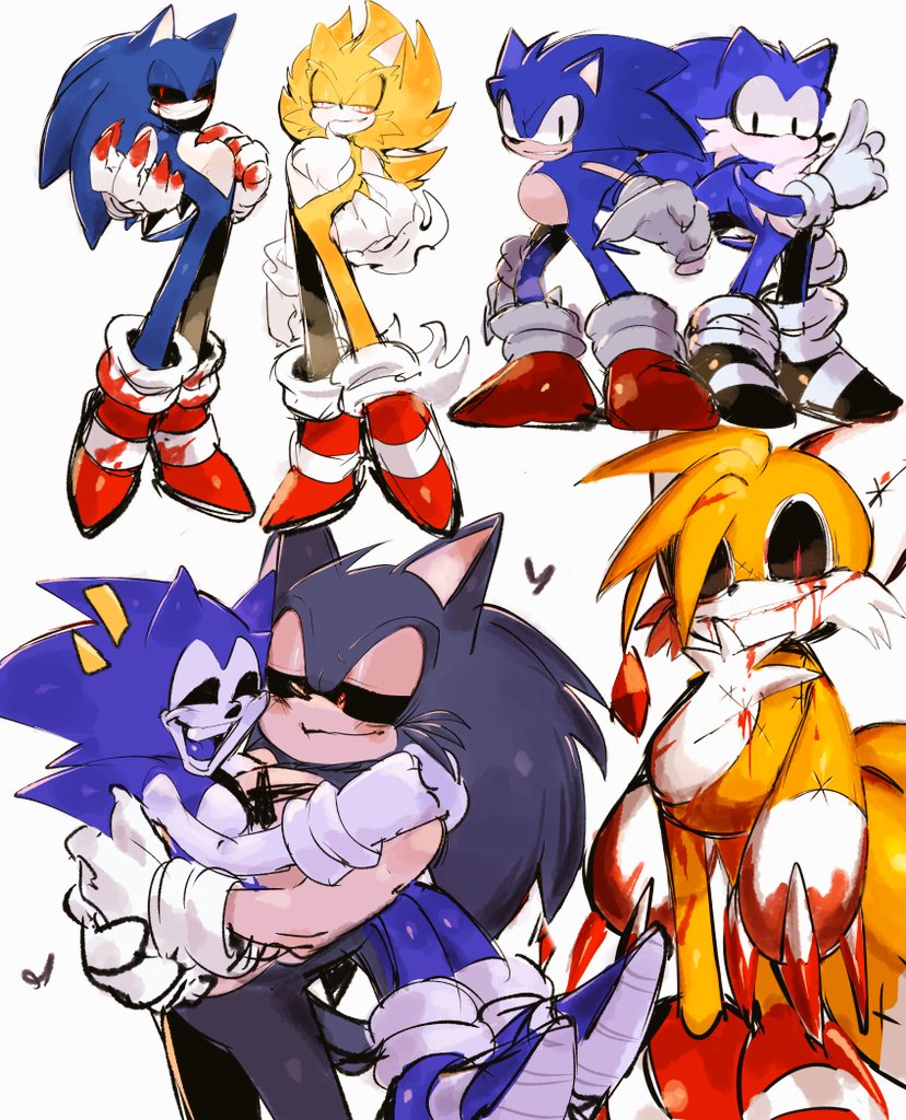 black_sclera, blood, bloody_tears, blue_fur, claws, colored_sclera, super_sonic_(sonic_the_comic), exe_(revie)