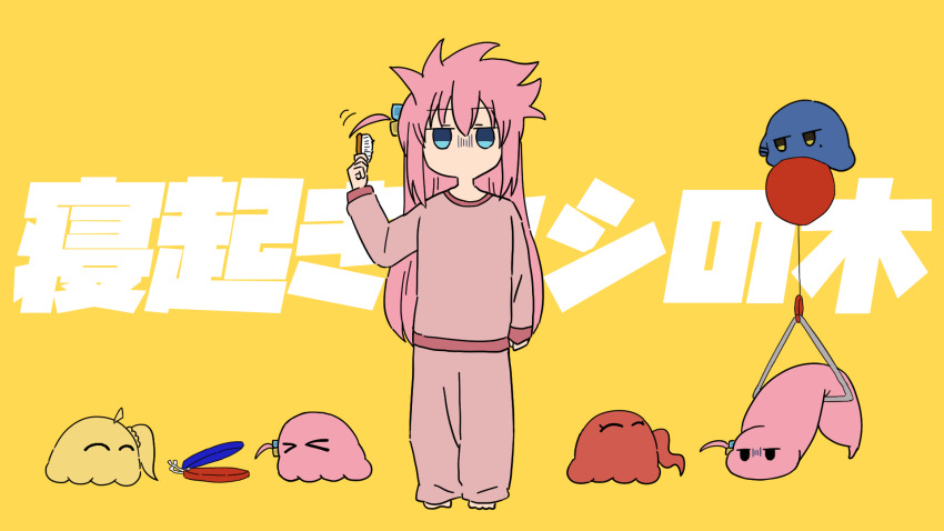 >_<, 1girl, ^_^, ahoge, blue_eyes, bocchi_the_rock!, closed_eyes, cube_hair_ornament