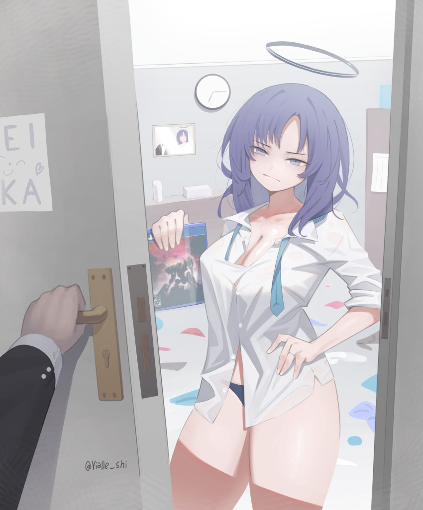 1boy, 1girl, alternate_costume, alternate_hairstyle, angry, armored_core, armored_core_vi:_fires_of_rubicon, doodle_sensei_(blue_archive)