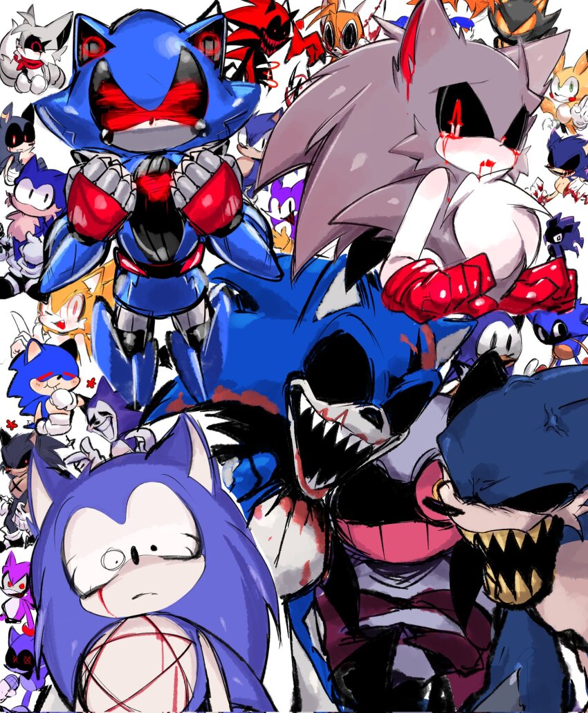 @_@, animal_ears, black_sclera, blood, bloody_tears, blue_fur, colored_sclera, exe_(revie)