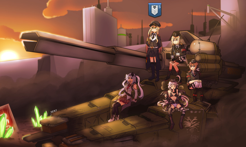 absurdres, armband, bikini, blonde_hair, boots, brown_eyes, brown_hair, c96_(girls'_frontline)