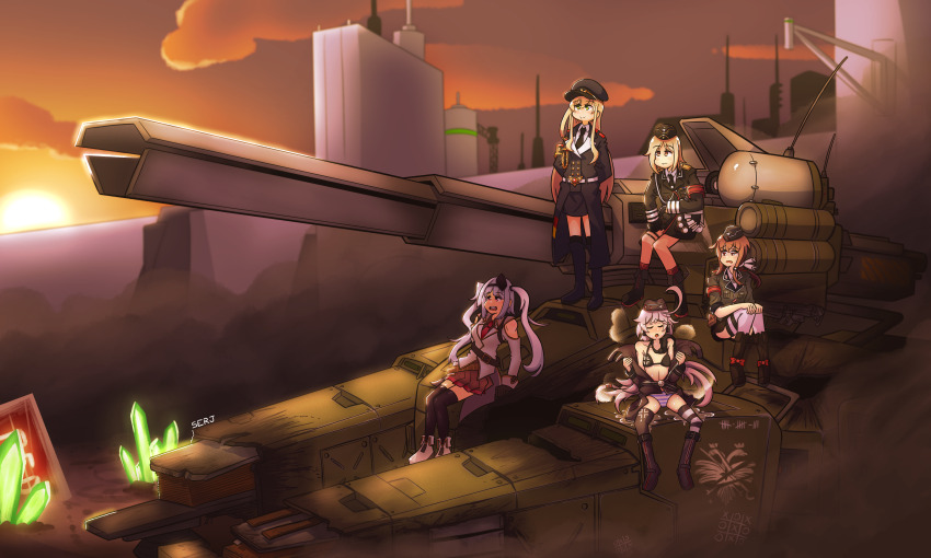 absurdres, armband, bikini, blonde_hair, boots, brown_eyes, brown_hair, c96_(girls'_frontline)