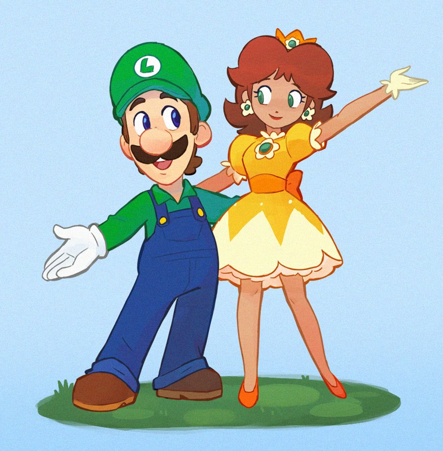 1boy, 1girl, beth_turnsek, blue_eyes, brown_hair, crown, dress, earrings