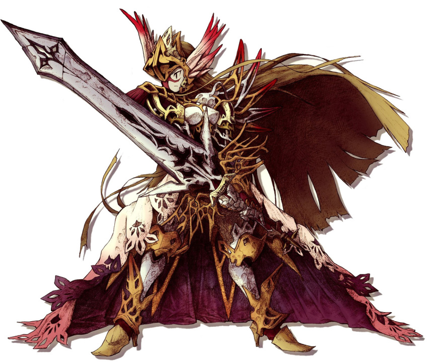 1girl, armor, blonde_hair, boots, cape, female_focus, knight, knights_in_the_nightmare