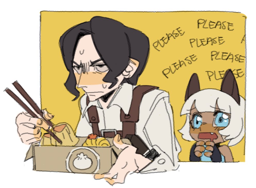 1boy, 1girl, black_hair, blue_eyes, blush, bob_cut, boniteo1, cat_girl