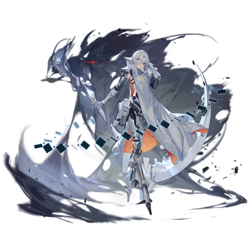 1girl, alina_(girls'_frontline), breasts, brown_eyes, closed_mouth, cyborg, debris, empty_eyes