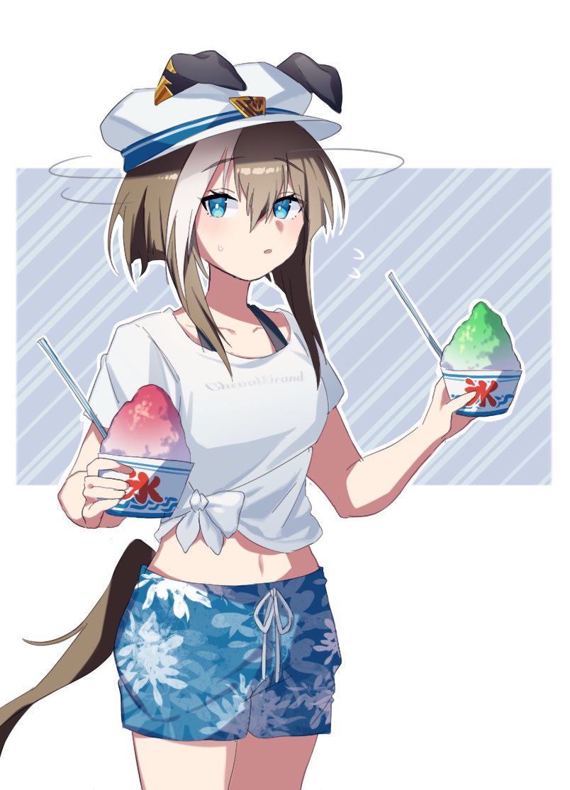 1girl, alternate_costume, animal_ears, blue_eyes, blush, breasts, cheval_grand_(umamusume), collarbone