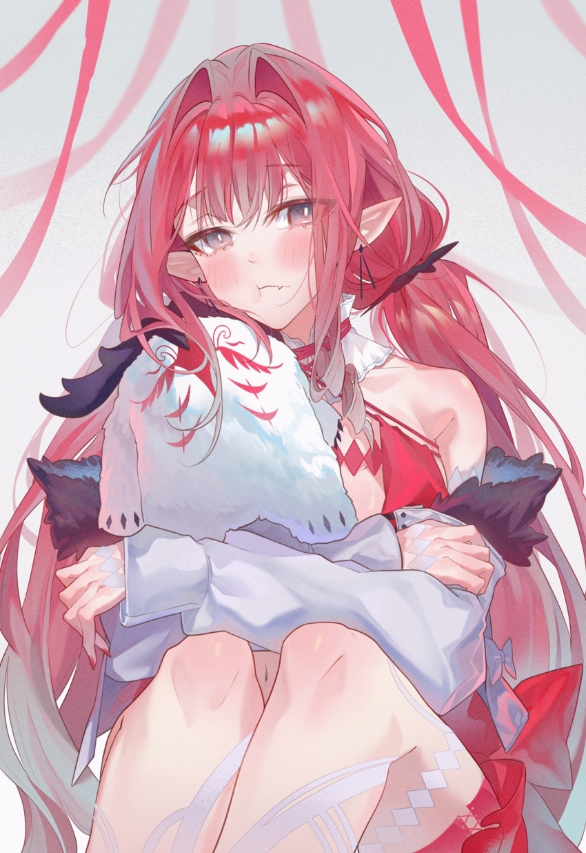 1girl, absurdres, air_(98061035), antlers, baobhan_sith_(fate), bare_shoulders, blush, center_frills