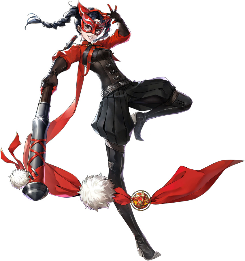 1girl, black_boots, black_hair, black_shirt, bo_staff, boots, chinese_clothes, highres, li_yaoling, persona, persona_5, persona_5:_the_phantom_x, red_shirt, rin_(p5x), shirt, weapon, yaoling_li