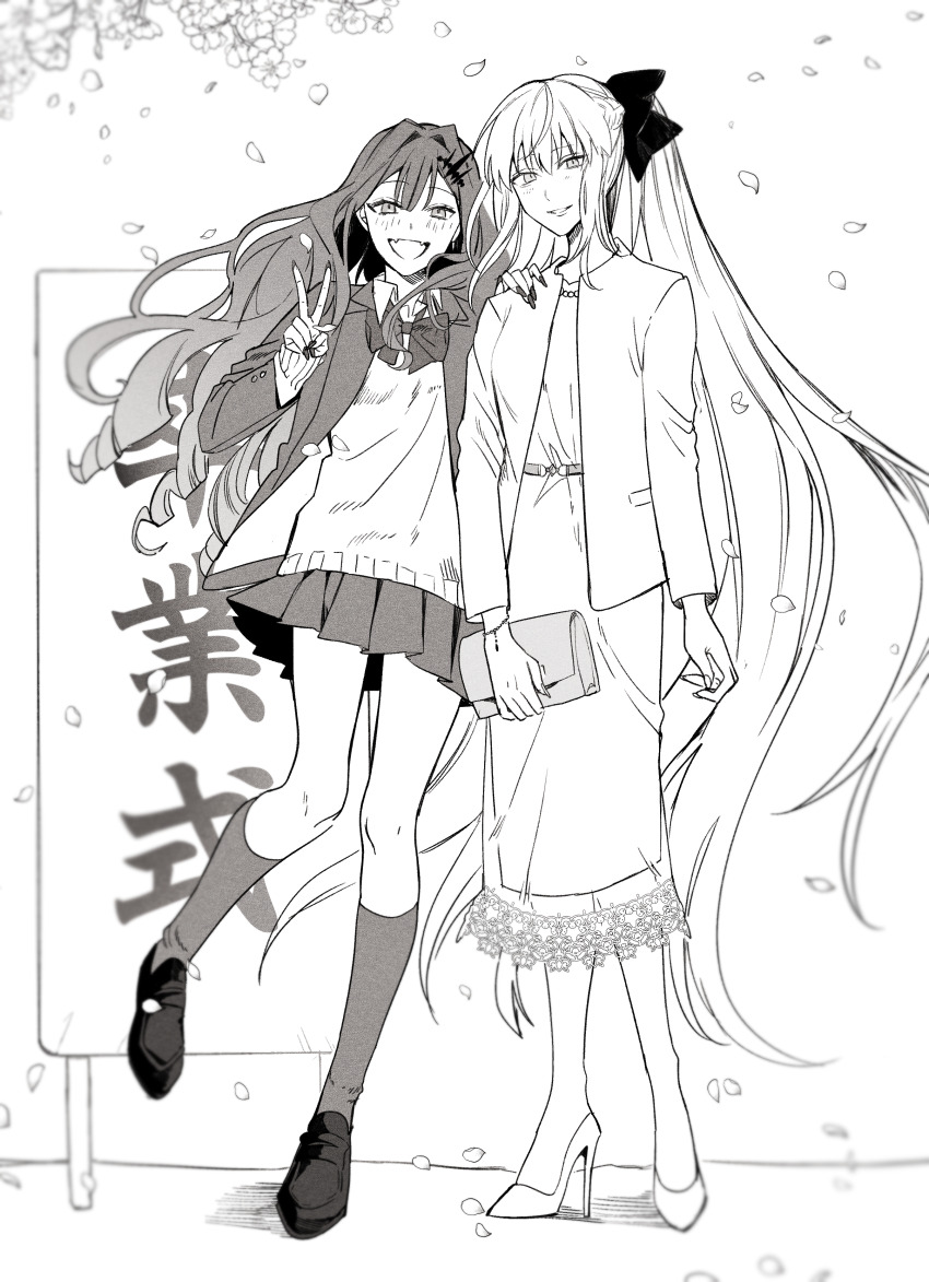 2girls, absurdres, baobhan_sith_(fate), blunt_bangs, blush, bow, bowtie, collared_shirt