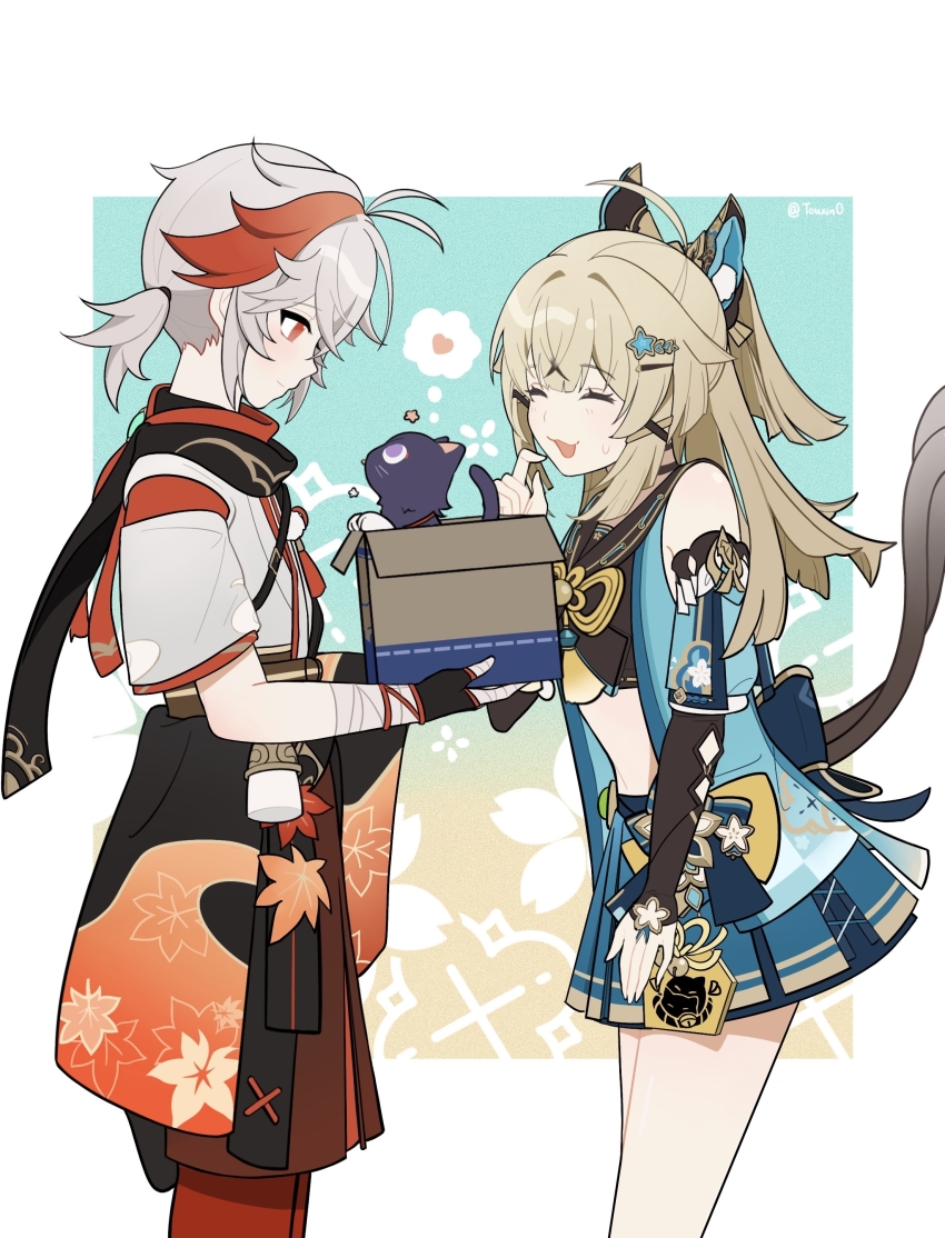 1boy, 1girl, :3, :d, ^_^, absurdres, ahoge, animal_ears