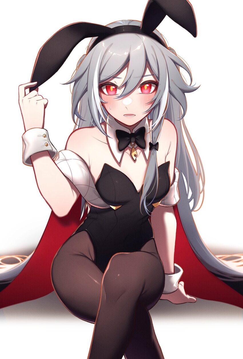 1girl, animal_ears, bare_shoulders, black_bow, black_bowtie, black_leotard, black_pantyhose, bow