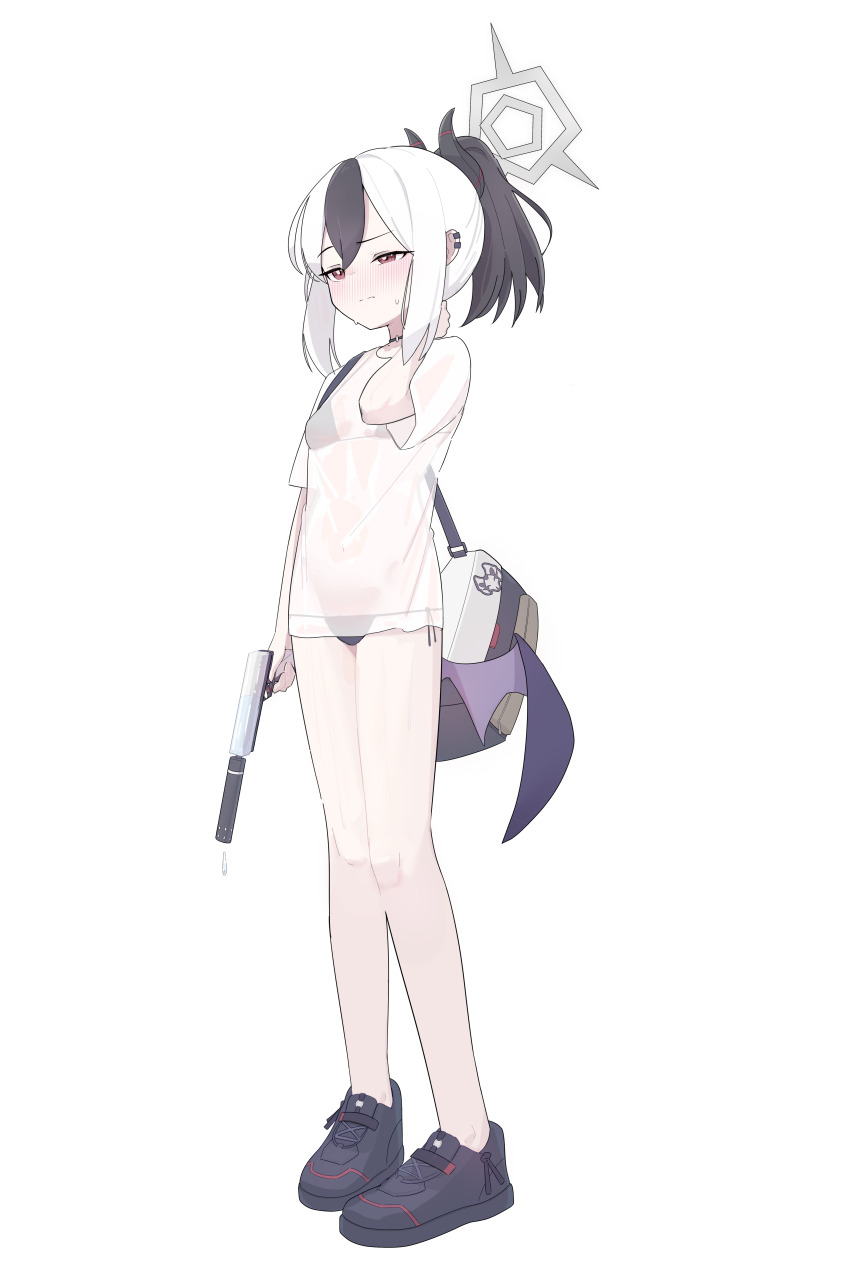 1girl, absurdres, bag, bikini, black_bikini, black_choker, black_footwear, black_hair