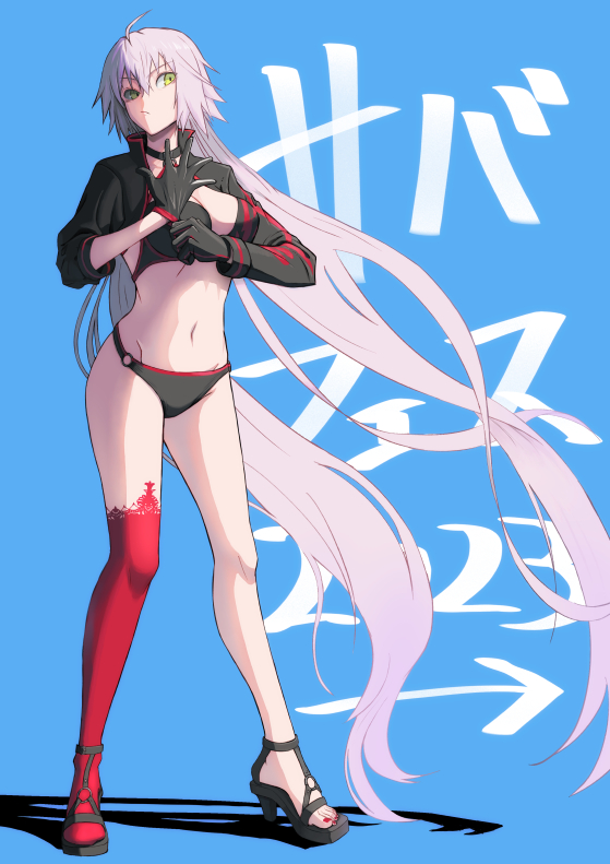 1girl, adjusting_clothes, adjusting_gloves, ahoge, bikini, black_bikini, black_choker, black_gloves