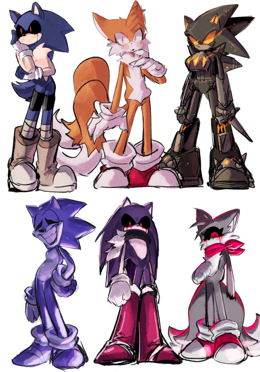 animal_ears, black_sclera, blood, bloody_tears, blue_fur, boots, colored_sclera, cyclops