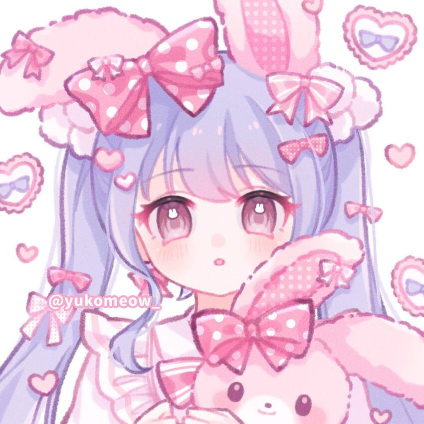 1girl, :o, animal_ears, blush, blush_stickers, bonbonribbon, bow, clenched_hands