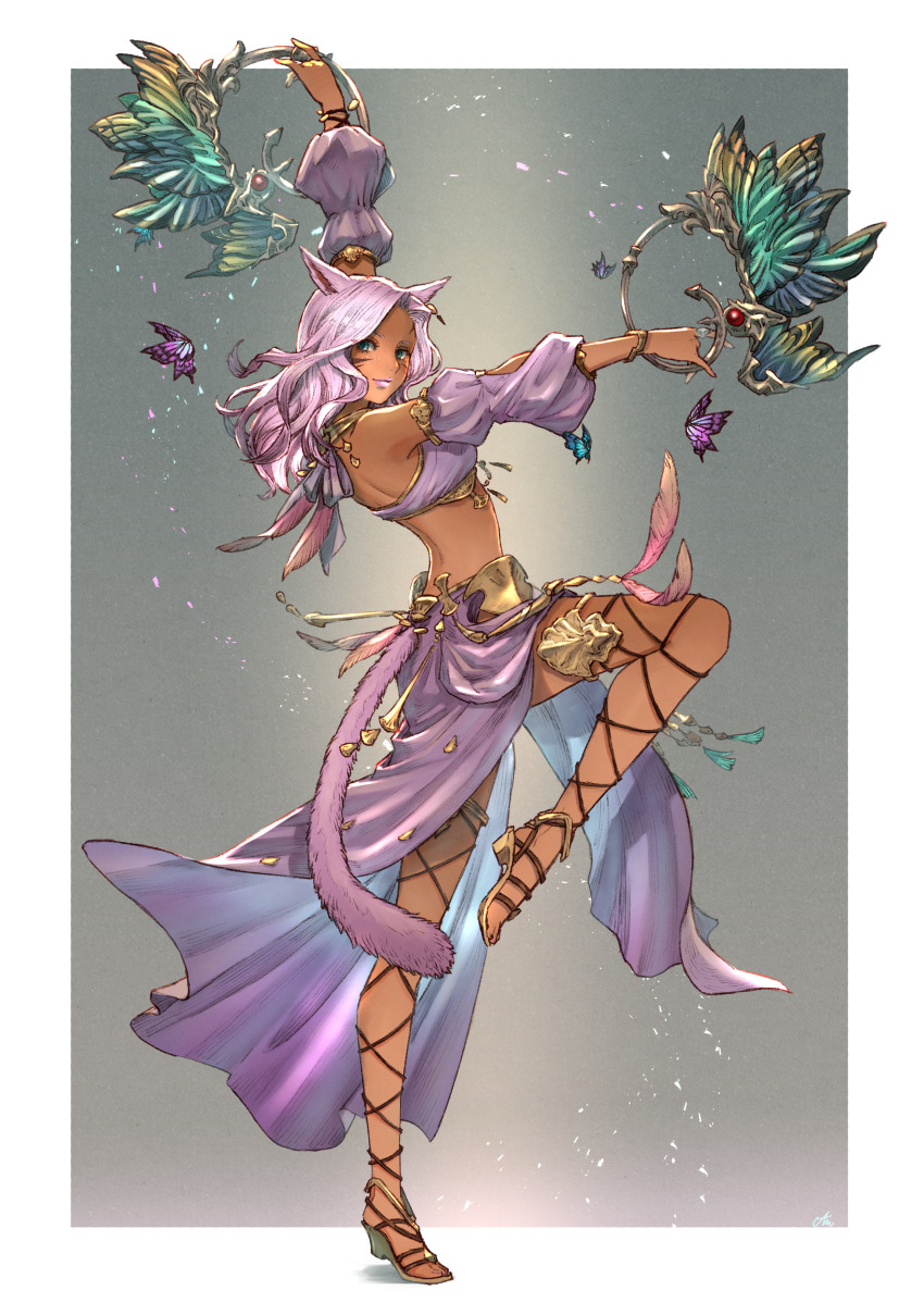 1girl, absurdres, animal_ears, blue_eyes, breasts, bug, butterfly, cam_(cammero95713700)