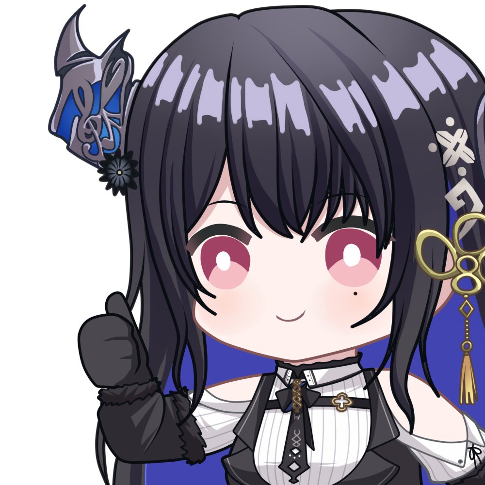 1girl, aprob_(meme), asymmetrical_horns, black_bow, black_bowtie, black_flower, black_gloves, black_hair