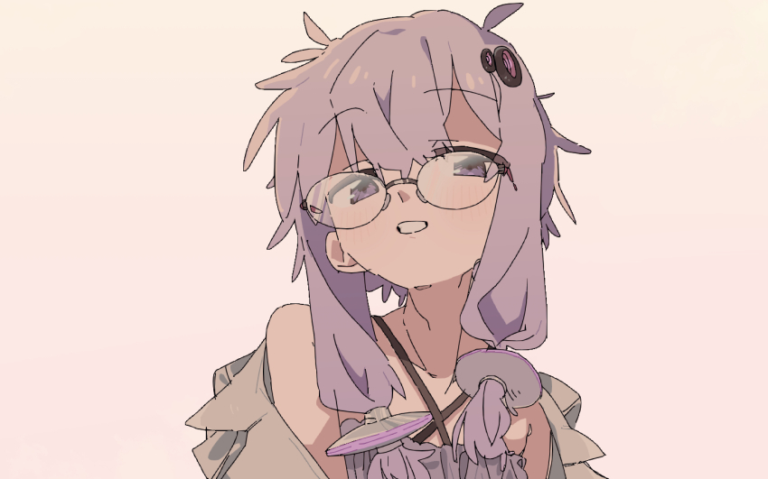 1girl, bespectacled, blazer, blush, criss-cross_halter, dress, eezee56, glasses