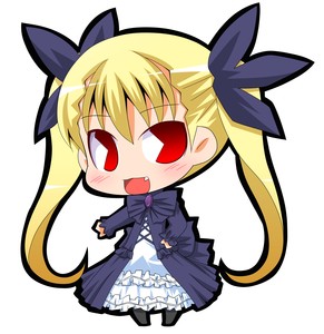 chibi, dance_in_the_vampire_bund, gothic_lolita, lolita_fashion, lowres, mina_tepes, pac-man_eyes, red_eyes