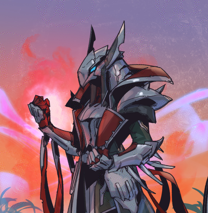 1boy, armor, azir, clenched_hands, full_armor, glowing, glowing_eyes, grass