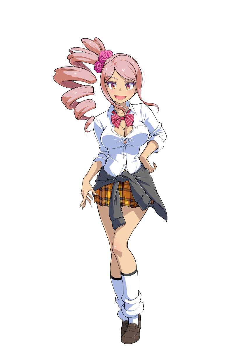 1girl, absurdres, artist_request, bow, bowtie, breasts, cleavage, clothes_around_waist