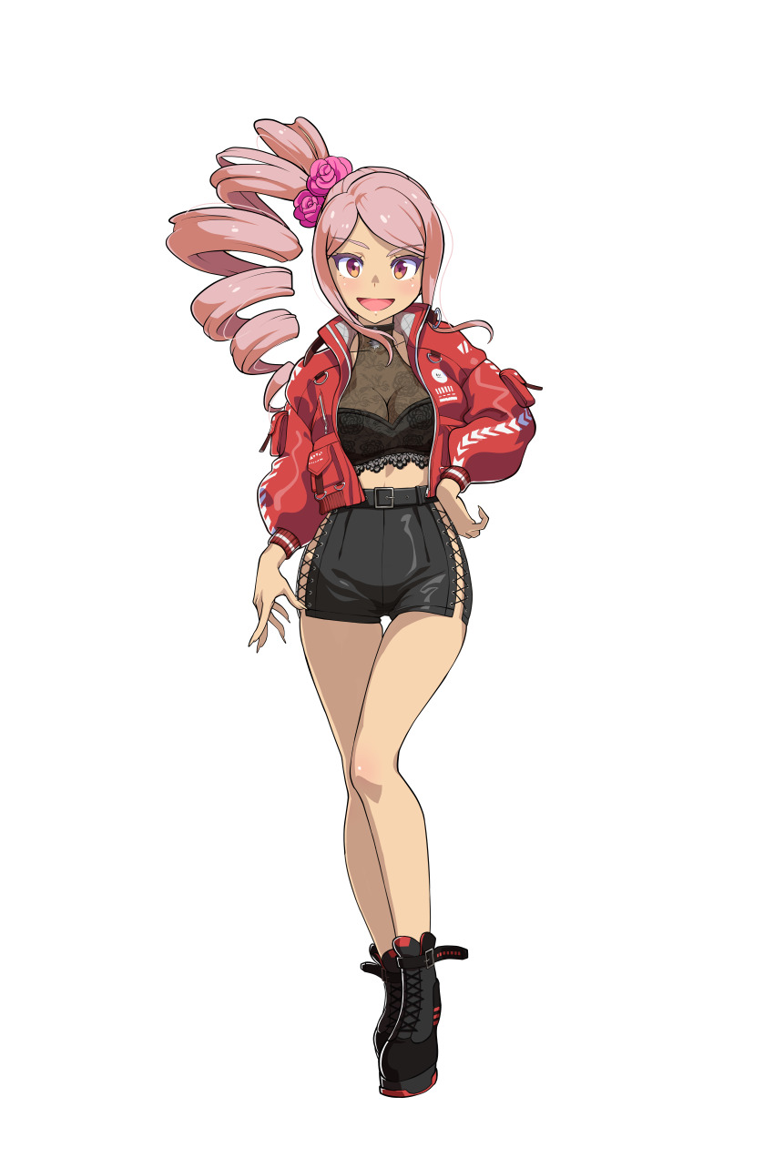 1girl, absurdres, artist_request, belt, black_footwear, breasts, casual, cleavage