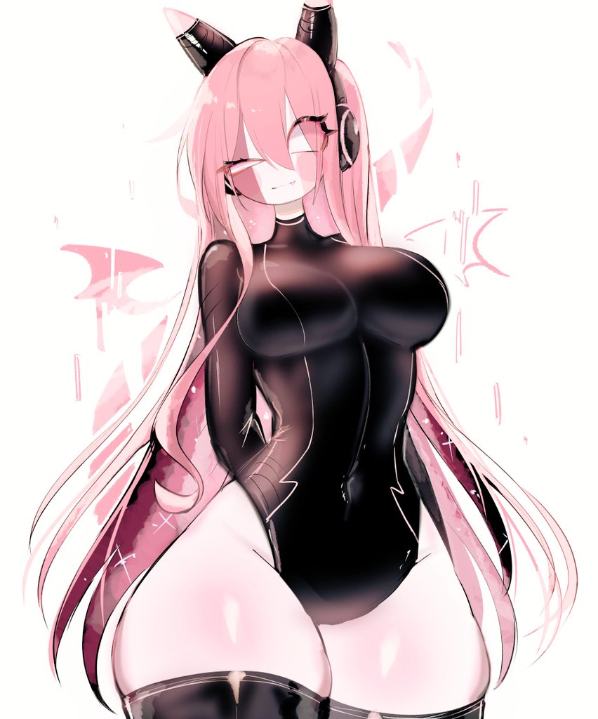 animal_ear_headphones, animal_ears, blush, bodysuit, breasts, cat_ear_headphones, cat_ears, colored_skin