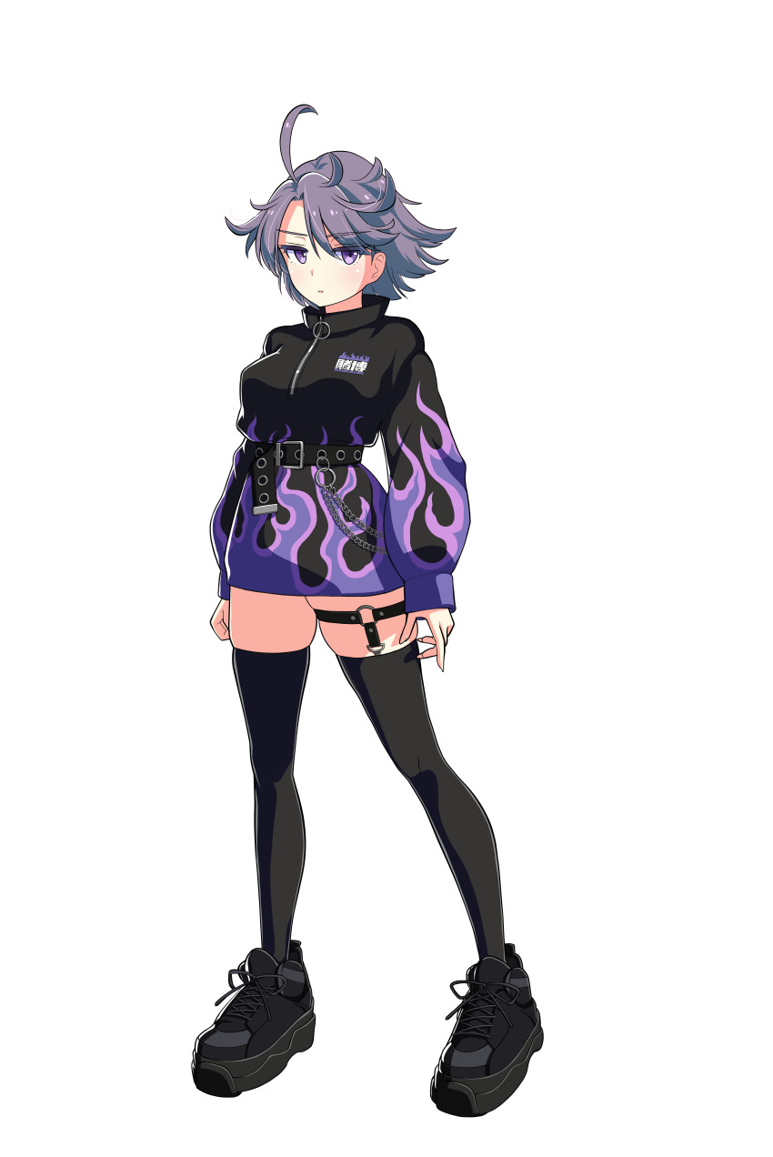 1girl, absurdres, artist_request, belt, black_footwear, black_socks, full_body, garter_straps