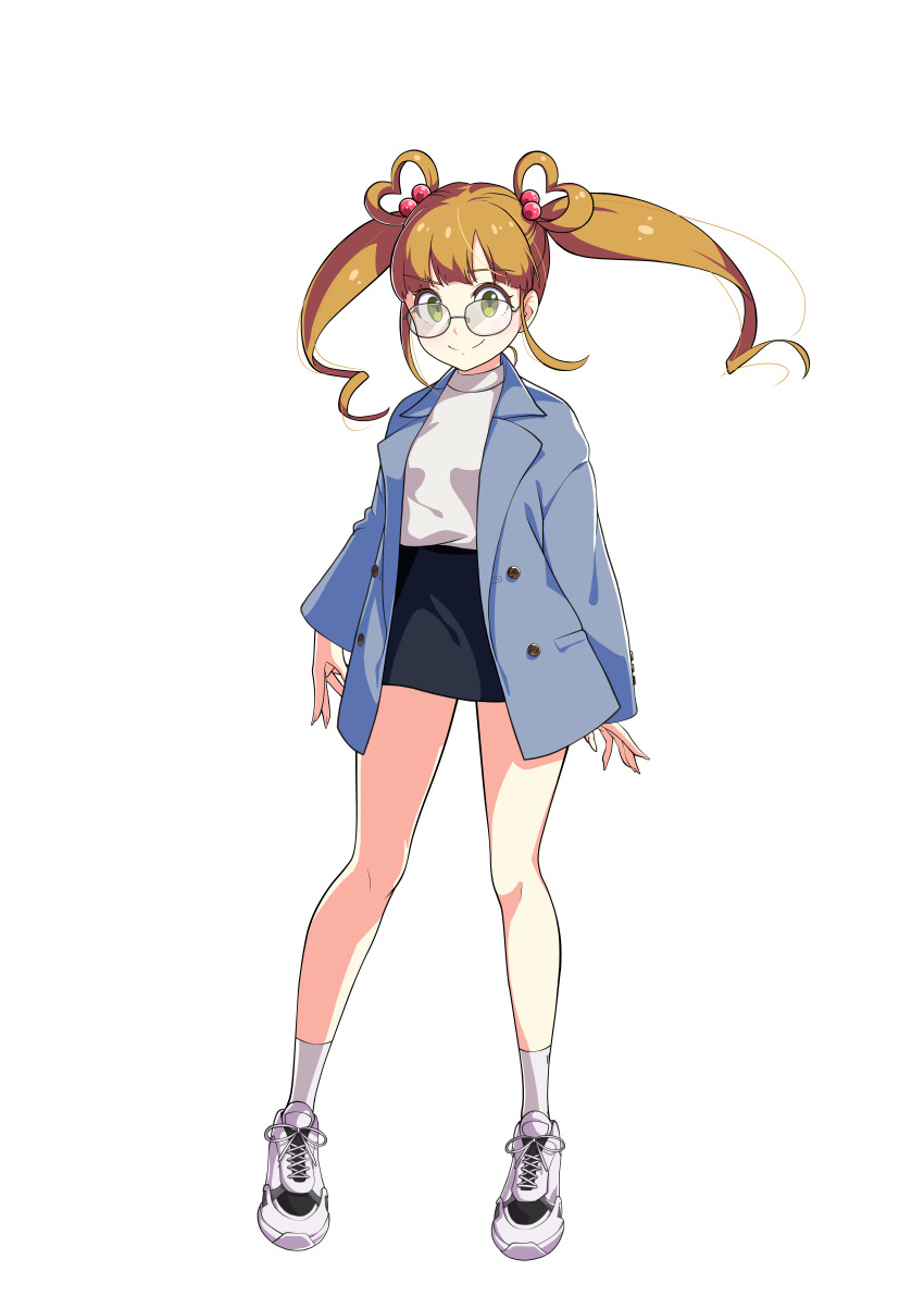 1girl, absurdres, artist_request, black_skirt, blazer, brown_hair, casual, full_body