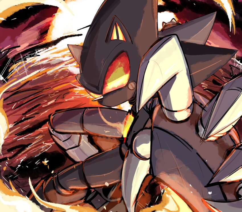 animal_ears, claws, fiery_background, fire, furnace, furnace_(sonic.exe), glowing, glowing_eyes