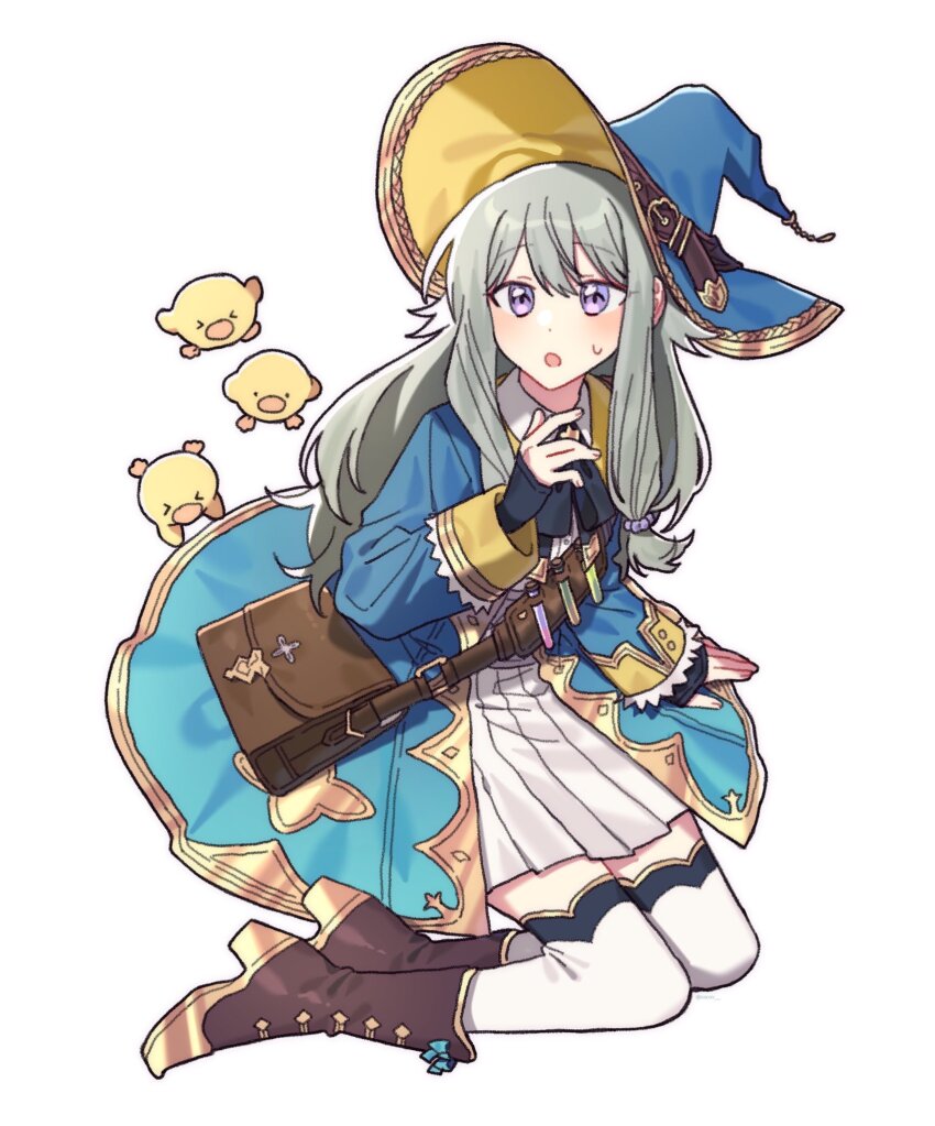 1girl, atashi-tachi_no_happy_end_(project_sekai), black_bow, black_bowtie, blue_coat, blue_hat, blush, boots