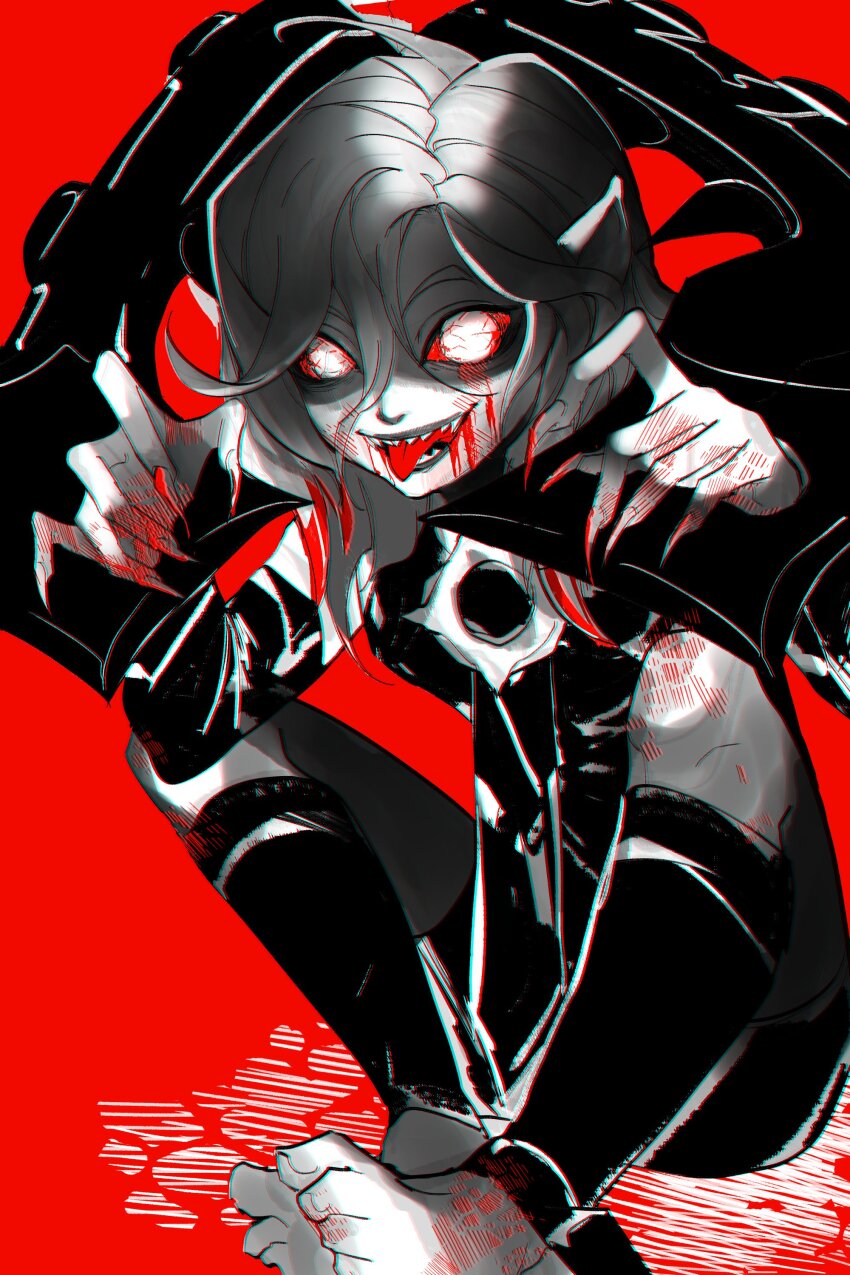 1girl, absurdres, barefoot, blood, blood_golem, blood_on_face, blood_on_hands, briar_(league_of_legends)