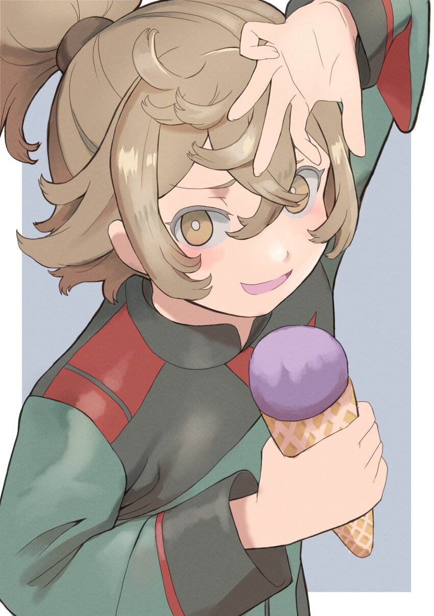 absurdres, brown_eyes, brown_hair, felsi_rollo, female_focus, food, gundam, gundam_suisei_no_majo