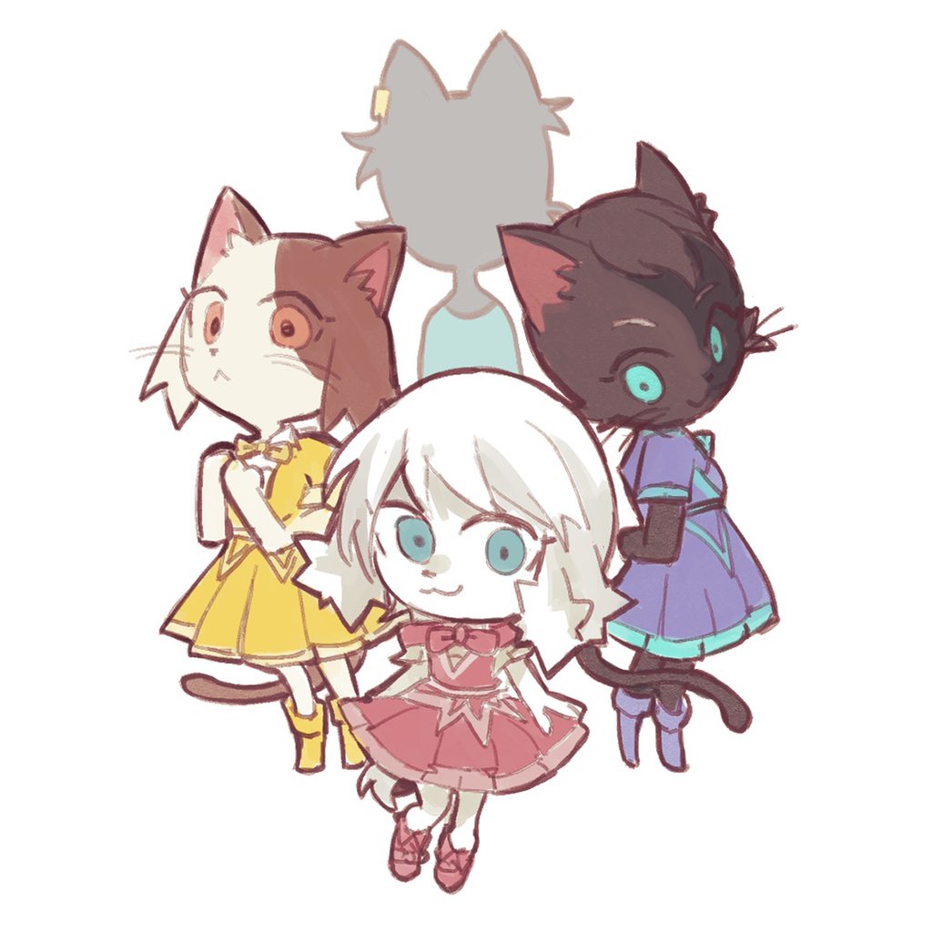 :3, black_cat, blue_dress, blue_eyes, blue_footwear, boots, bow, bowtie