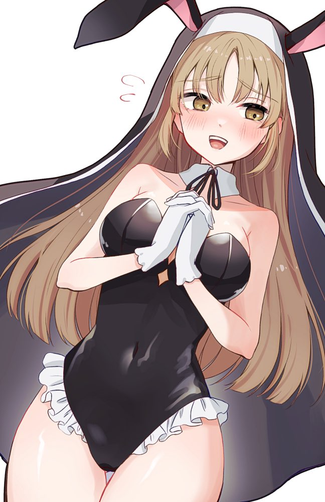 1girl, adapted_costume, animal_ears, averting_eyes, bare_arms, bare_shoulders, black_leotard, black_veil