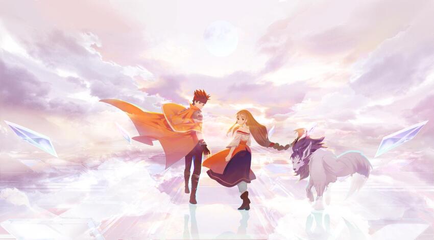 1boy, 1girl, arc_the_lad, arc_the_lad_ii, arc_the_lad_iii, bandana, bare_shoulders, blonde_hair