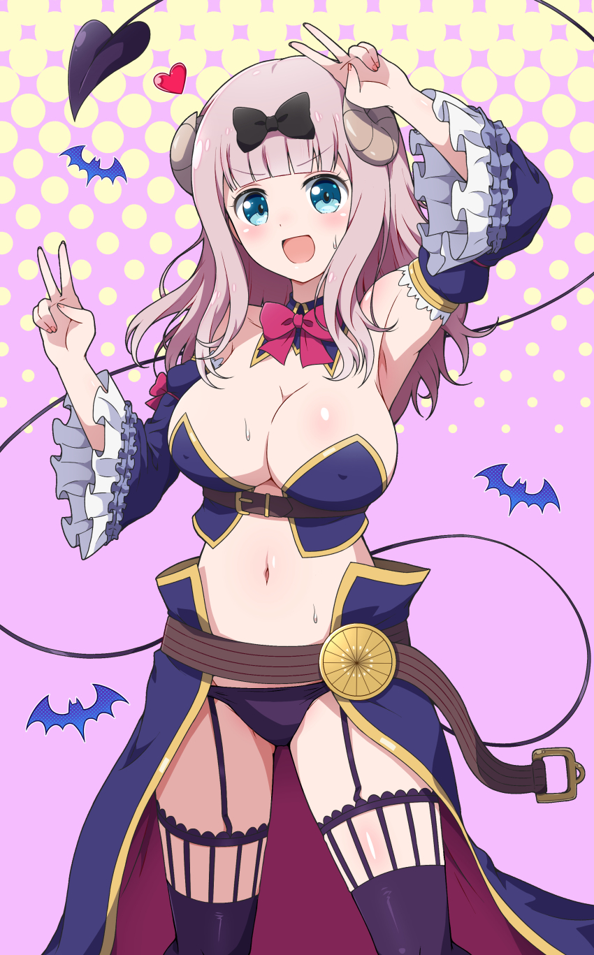 1girl, :d, absurdres, arm_up, armpits, belt, bikini, black_bow