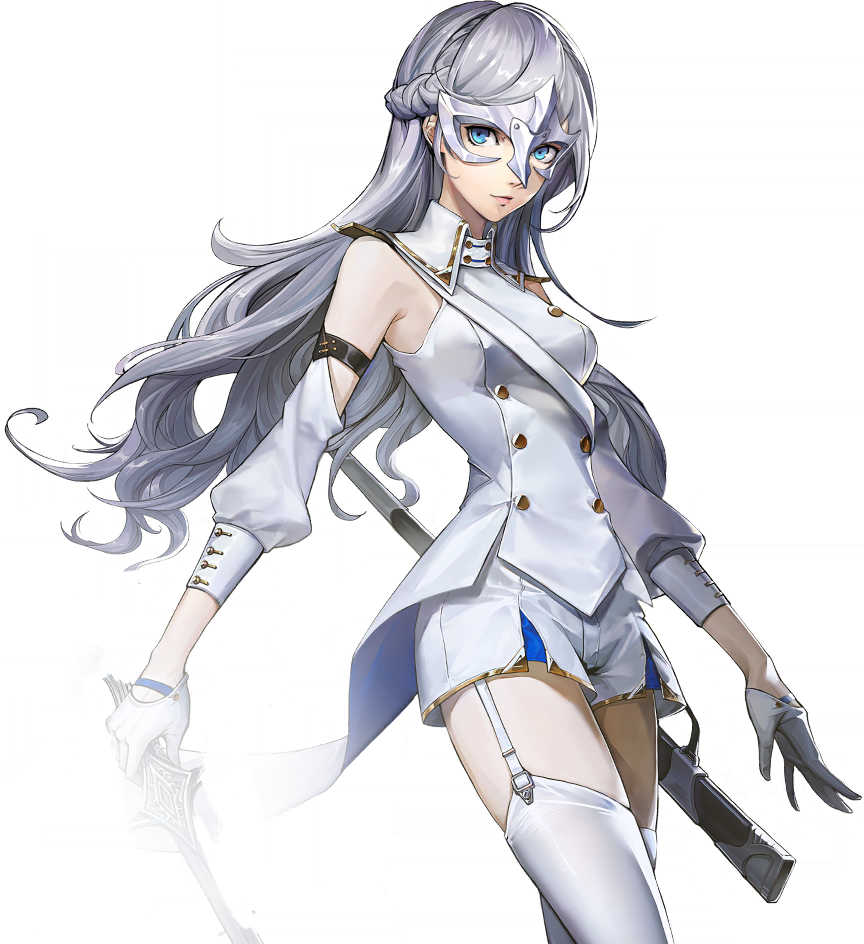 1girl, artist_request, bare_shoulders, blue_eyes, breasts, closed_mouth, detached_sleeves, elbow_gloves