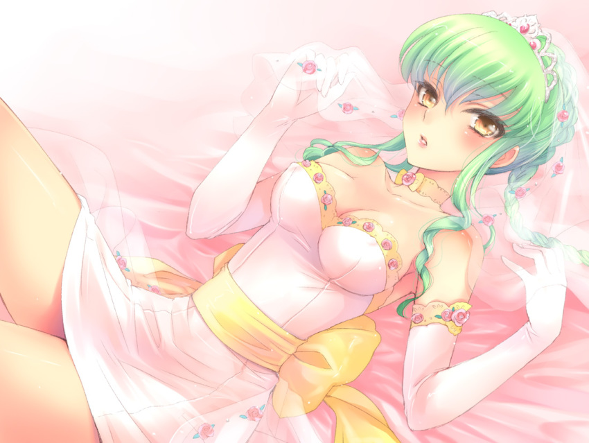 1girl, bad_id, bad_pixiv_id, braid, breasts, c.c., cleavage, code_geass