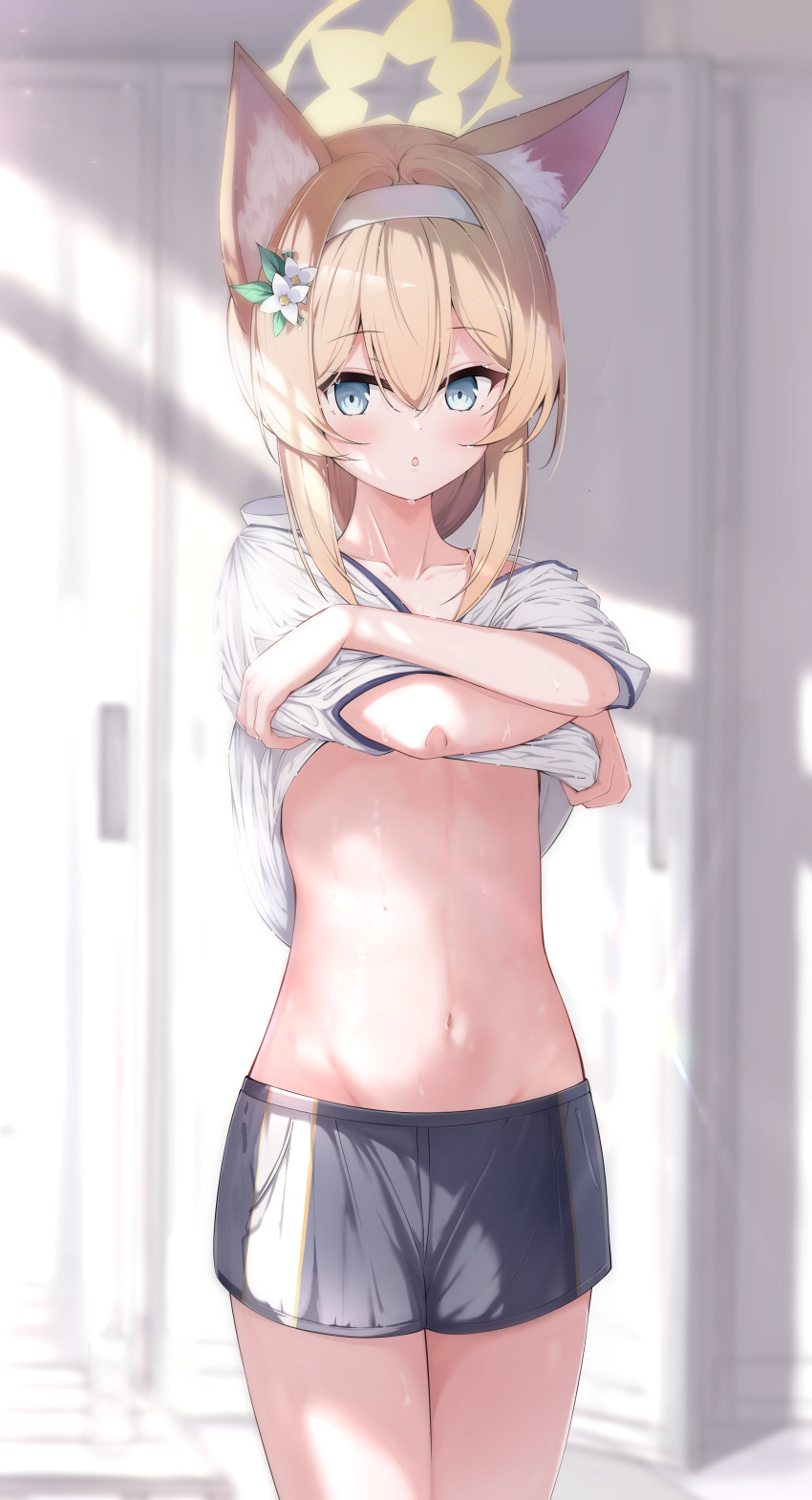 1girl, :o, absurdres, animal_ear_fluff, animal_ears, blue_archive, blue_eyes, commentary_request