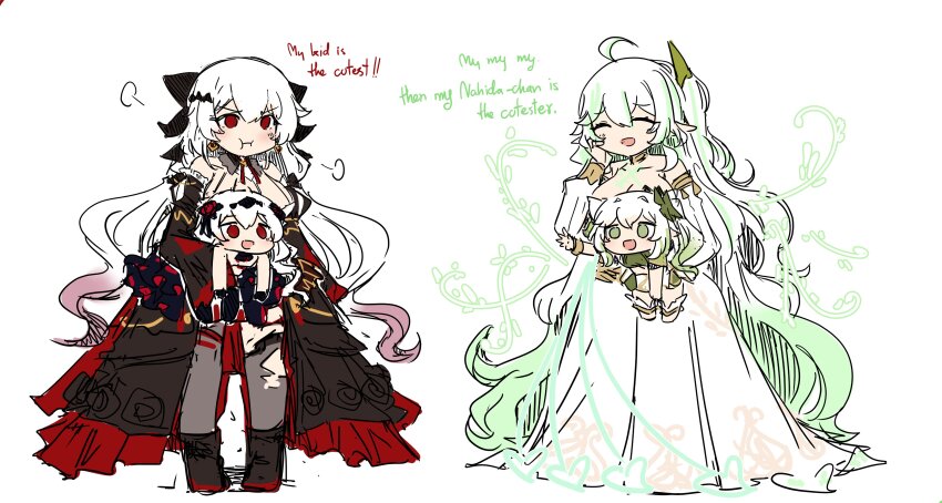 4girls, :d, absurdly_long_hair, absurdres, bow, bracelet, breasts, carrying