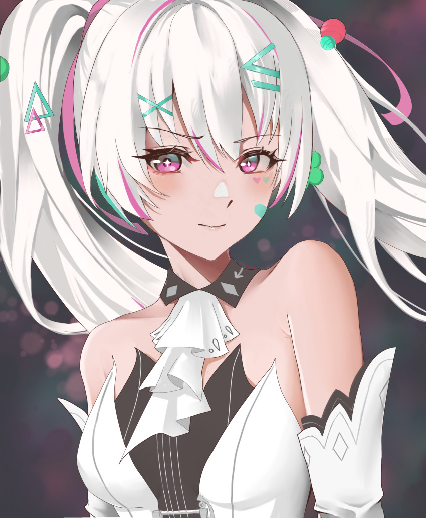 1girl, absurdres, ascot, bandaid, bandaid_on_cheek, bandaid_on_face, black_dress, closed_mouth