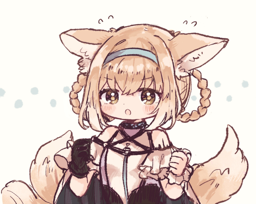 1girl, animal_ear_fluff, animal_ears, arknights, bare_shoulders, black_collar, black_gloves, blonde_hair