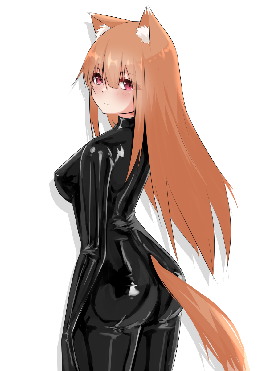 1girl, absurdres, animal_ear_fluff, animal_ears, arms_at_sides, bodysuit, breasts, drop_shadow