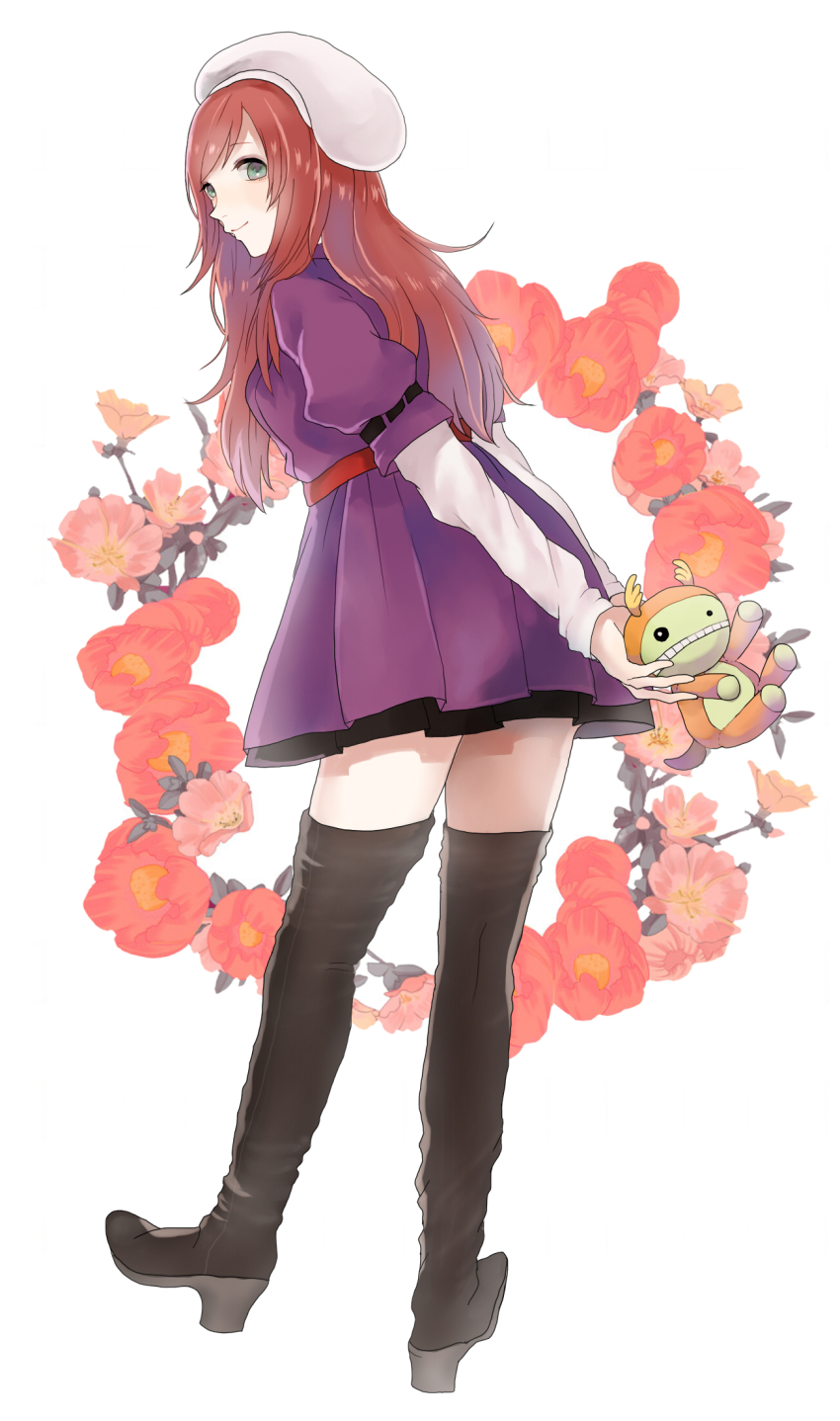 1girl, aqua_eyes, arm_belt, arms_behind_back, belt, black_belt, black_boots, blush