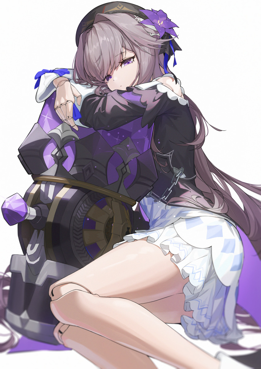 1girl, absurdres, bare_shoulders, beret, black_hat, closed_mouth, commentary_request, detached_sleeves