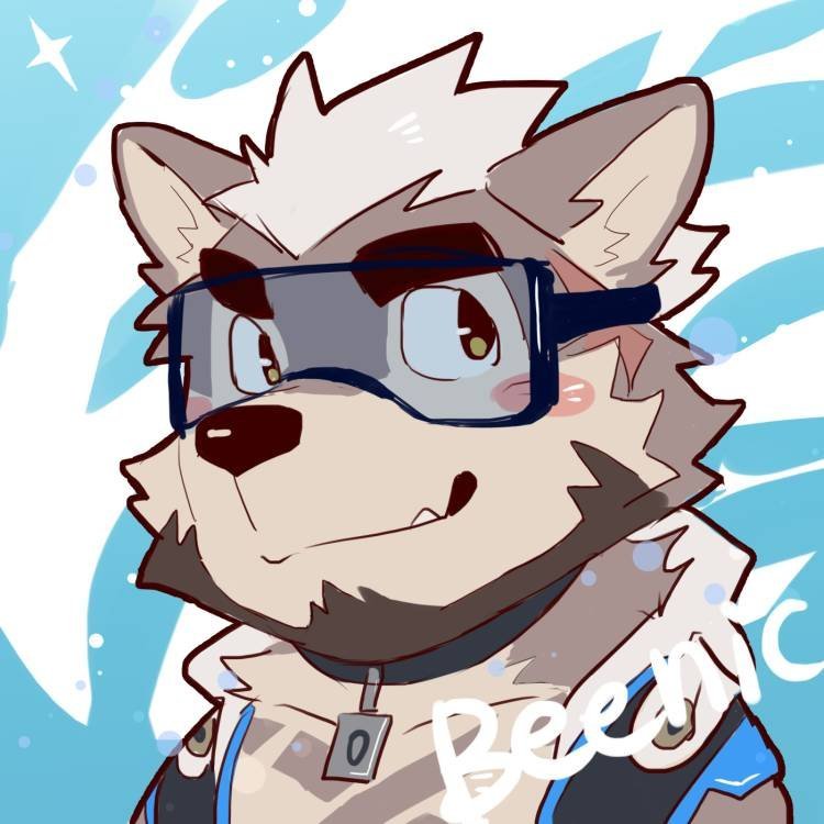 1boy, animal_ears, bara, beard, beenic, blush_stickers, chibi, commission