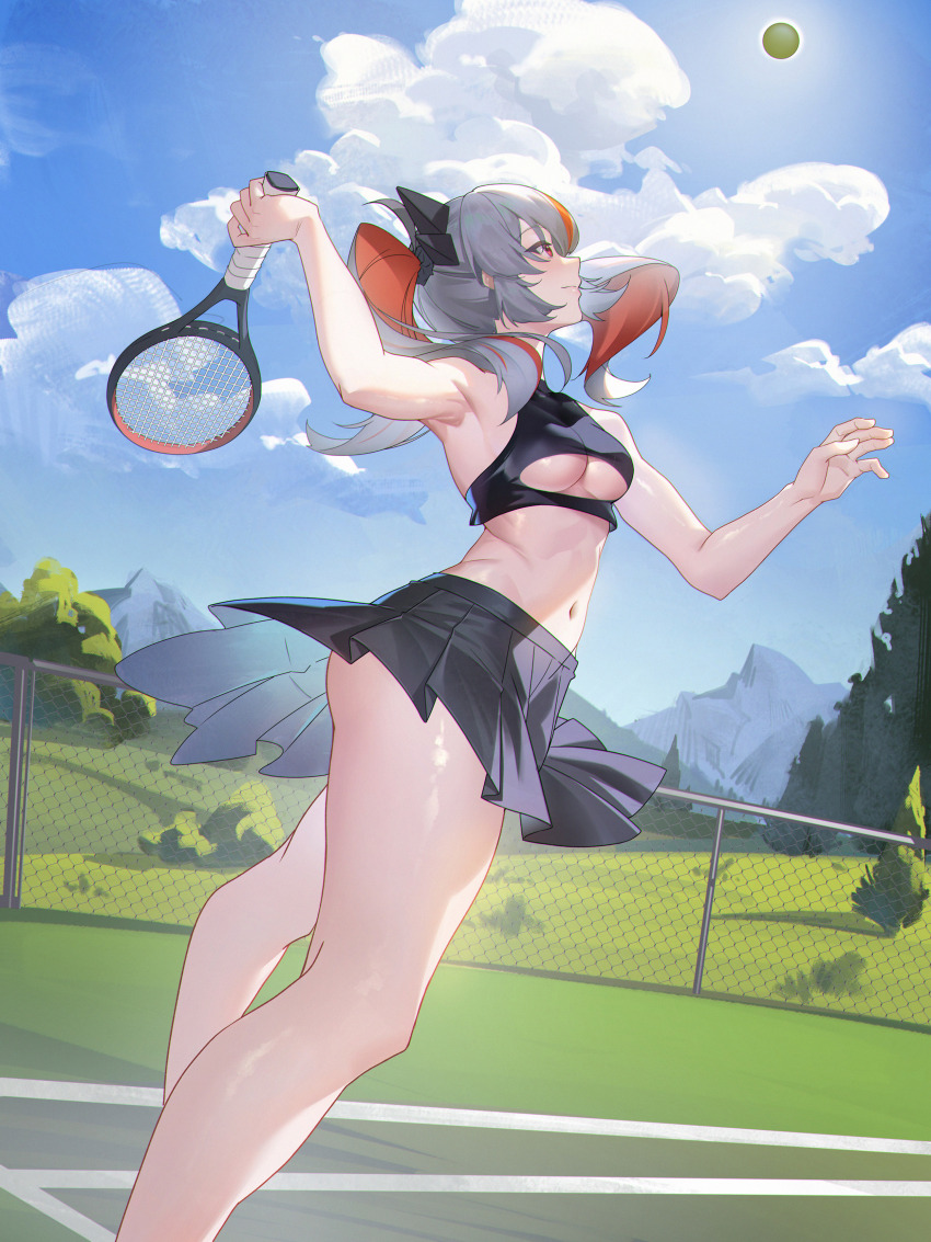 1girl, absurdres, alternate_costume, armpits, ass, azur_lane, ball, black_skirt
